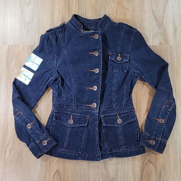 Vintage Jackets & Blazers - 🔹️Rare Vintage Blue Corduroy Buttoned Front Military Jacket Medium